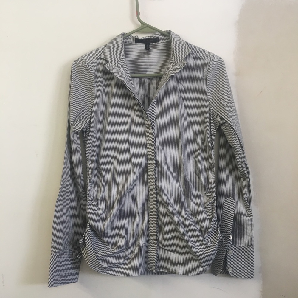 BCBG Pinstripe Ruched Button-Down